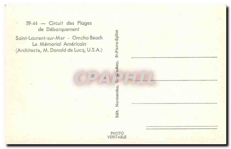 CPA Circuit des Plages de Debarquement aint Laurent sur Mer Omcha Beach le Memorial Americain Archit — Rückseite