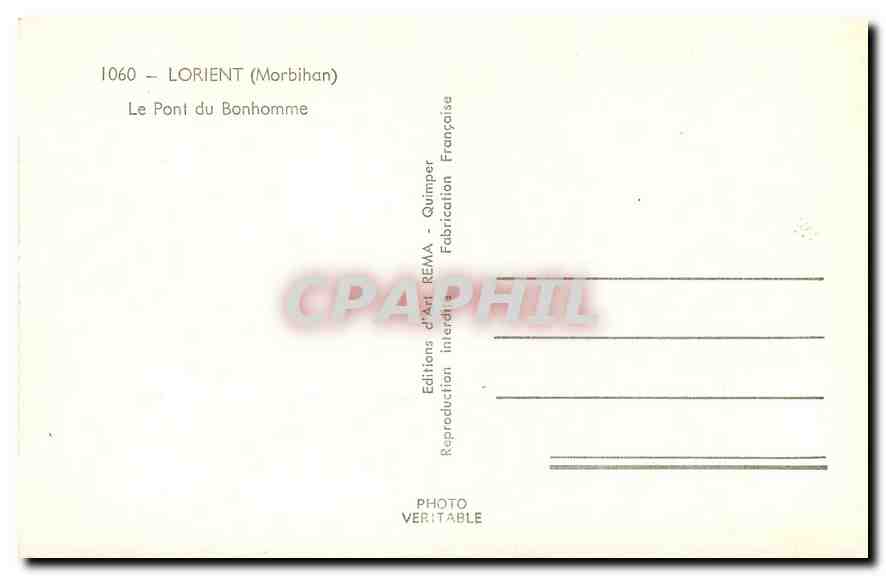 CPM Lorient Morbihan le Pont du Bonhomme  — Rückseite