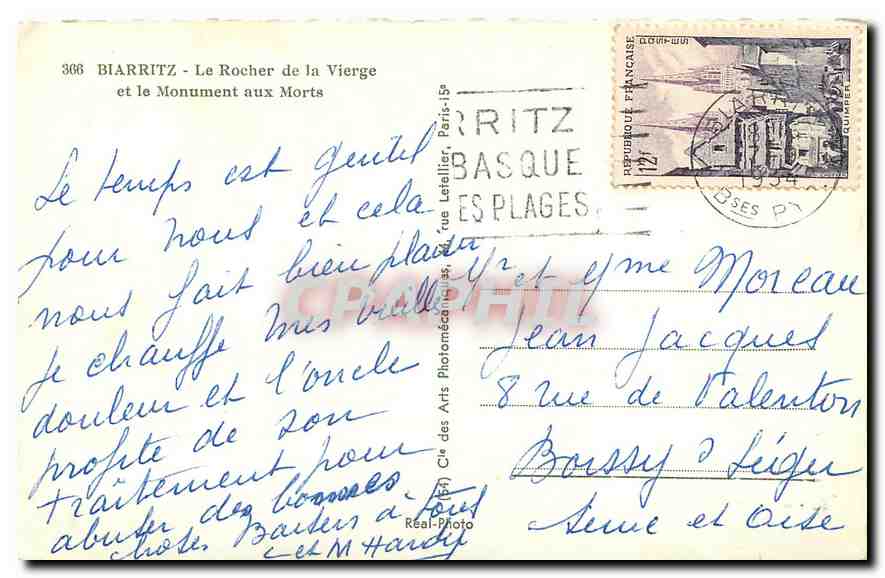 CPA Biarritz le Rocher de la Vierge et le Monument aux Morts  — Rückseite