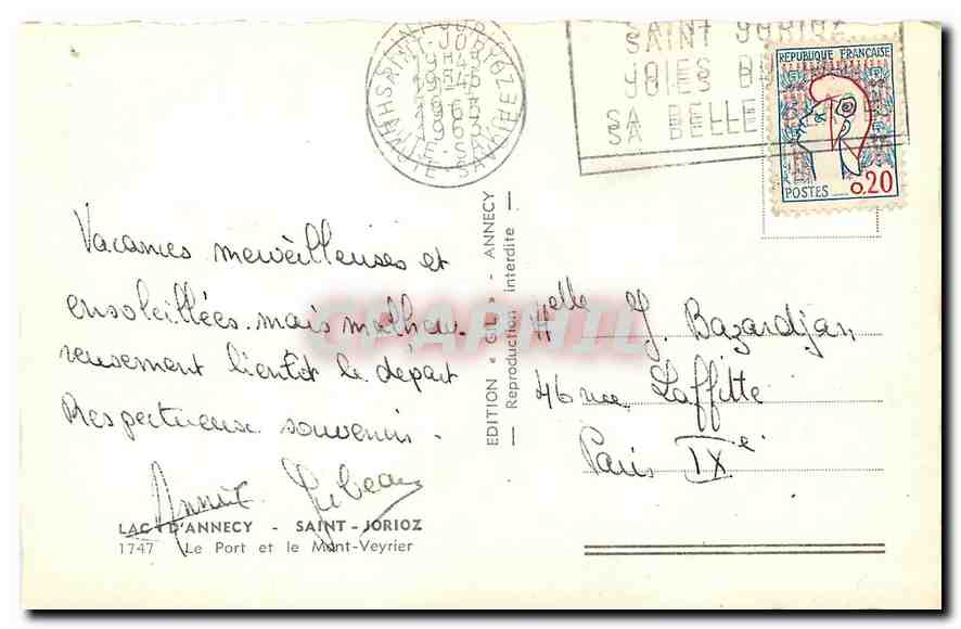 Lac d'Annecy — Le Port et le Mont-Veyrier — Édition G.L. Annecy — Rückseite