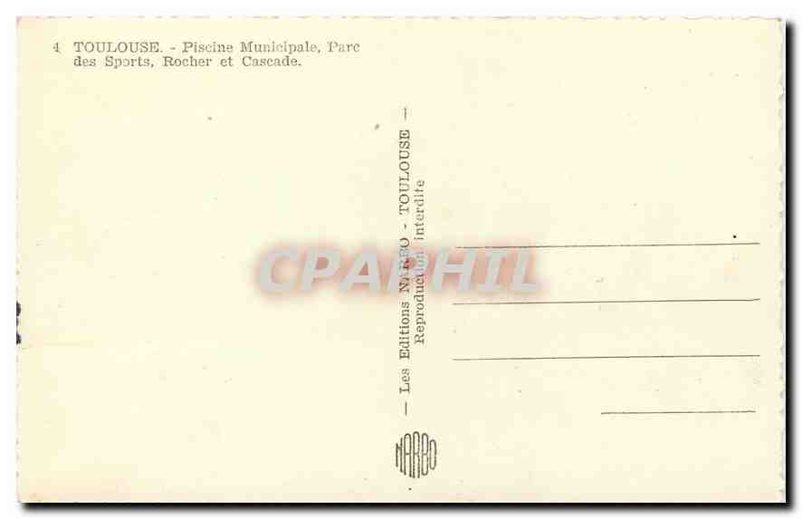 Toulouse - Piscine Municipale, Parc des Sports, Rocher et Cascade — Les Éditions NARCO — Verso