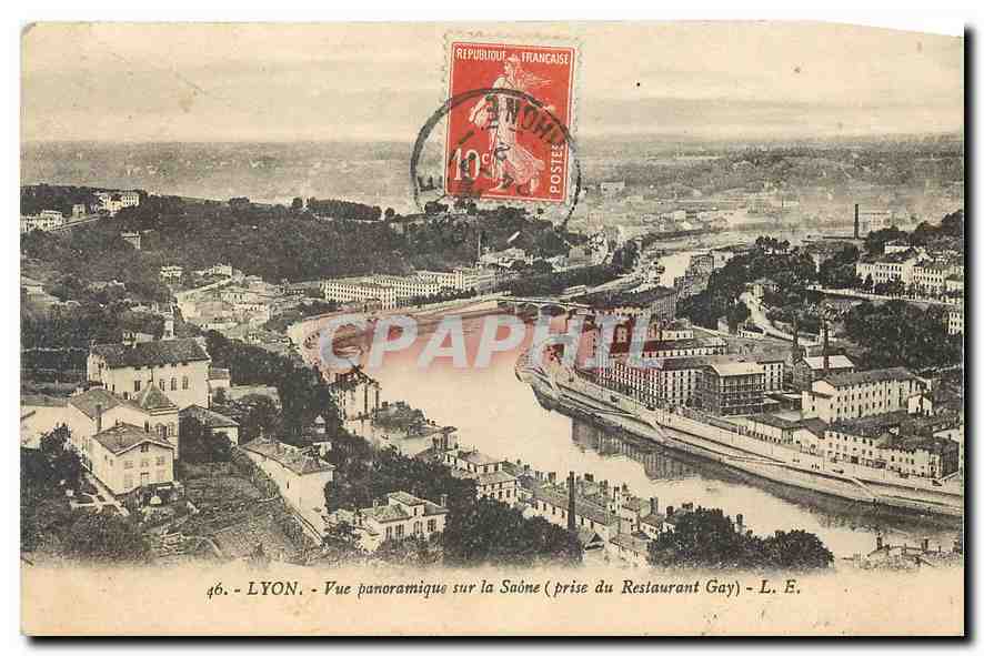 CPA Lyon Vue panoramique sur la saone prise du Restaurant Gay 