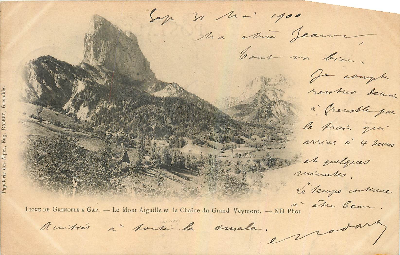 Ligne de Grenoble à Gap — Le Mont Aiguille et la Chaîne du Grand Veymont — Papeterie des Alpes, Eng. Ronzat, Grenoble