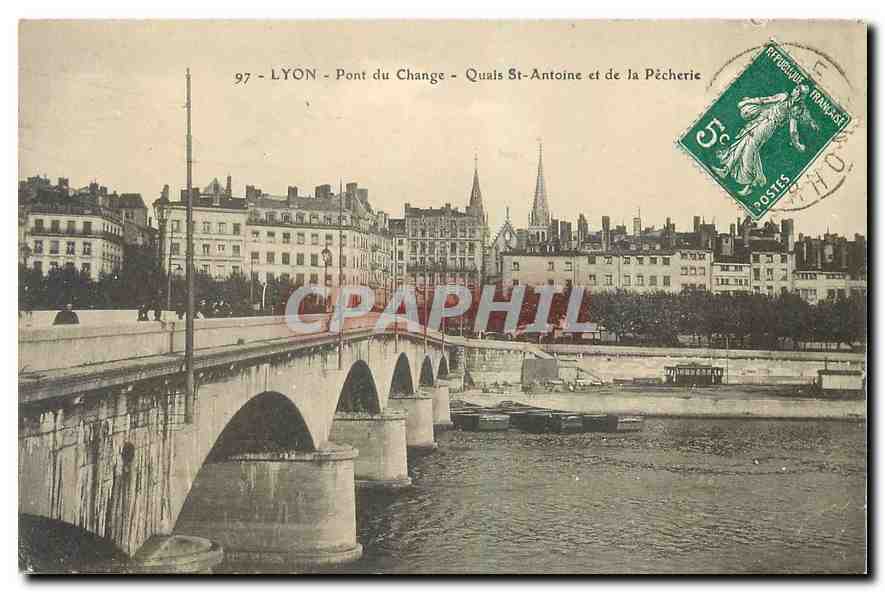 CPA Lyon Pont du Change Quais St Antoine et de la Pecherie 