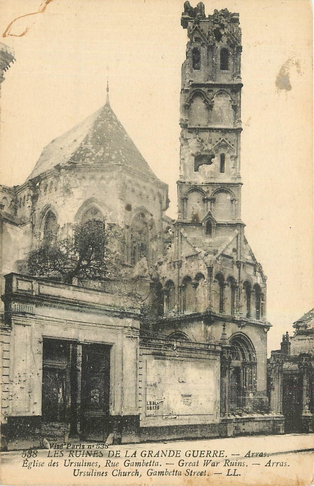 CPA Les Ruines de la Grande Guerre Arras Eglise des Ursulines Rue Gambetta 