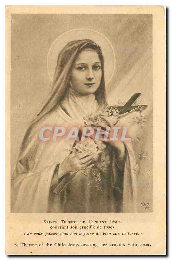 CPA Sainte Therese de L'Enfant Jesus couvrant son crucitix de roses 