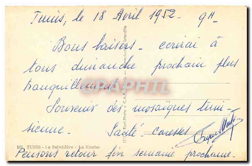 CPA Tunis Le Belvedere La Kouba  — Rückseite