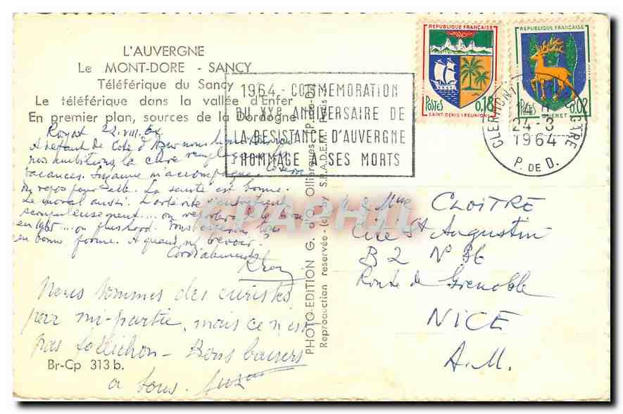 CPA l'Auvergne Le Mont Dore Sancy Teleferique du Sancy  — Rückseite