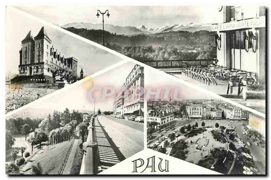 CPM Pau B P Le Chateau La Chaine des Pyrenees Le Boulevard des Pyrenees La Place Clemenceau 