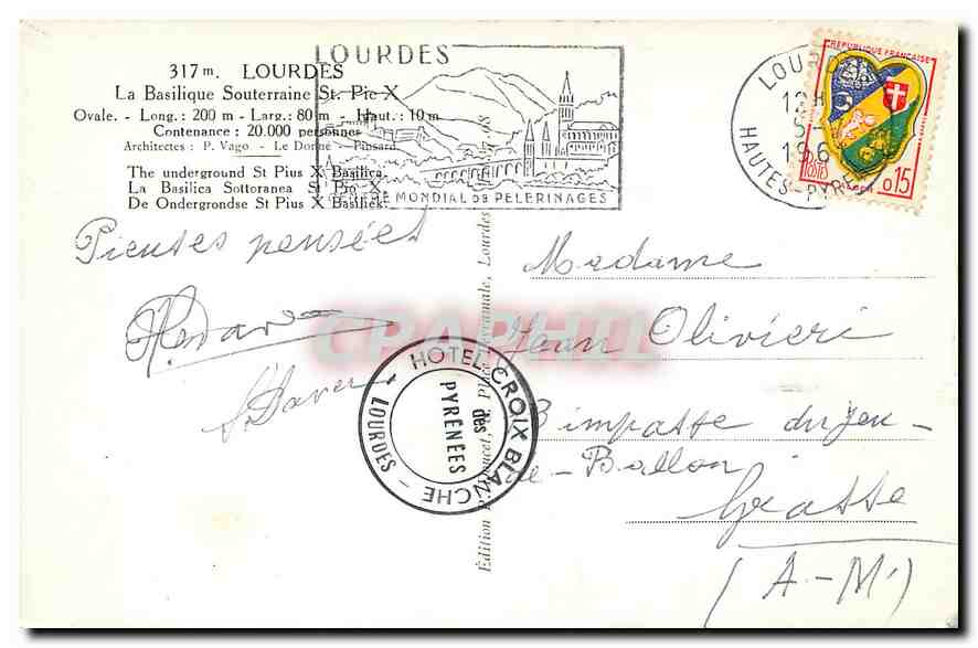 CPM Lourdes La Basilique Souterraine  — Verso