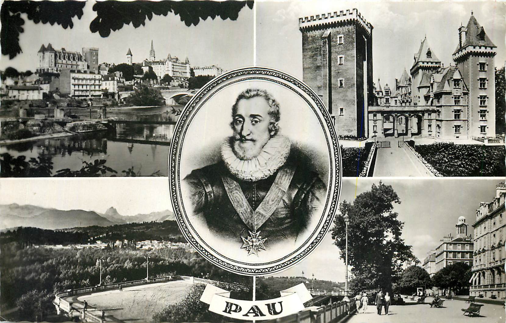 CPA Pau B P Chateau et Gave Chateau Portrait de Henri IV Place Royale Boulevard des Pyrenees 
