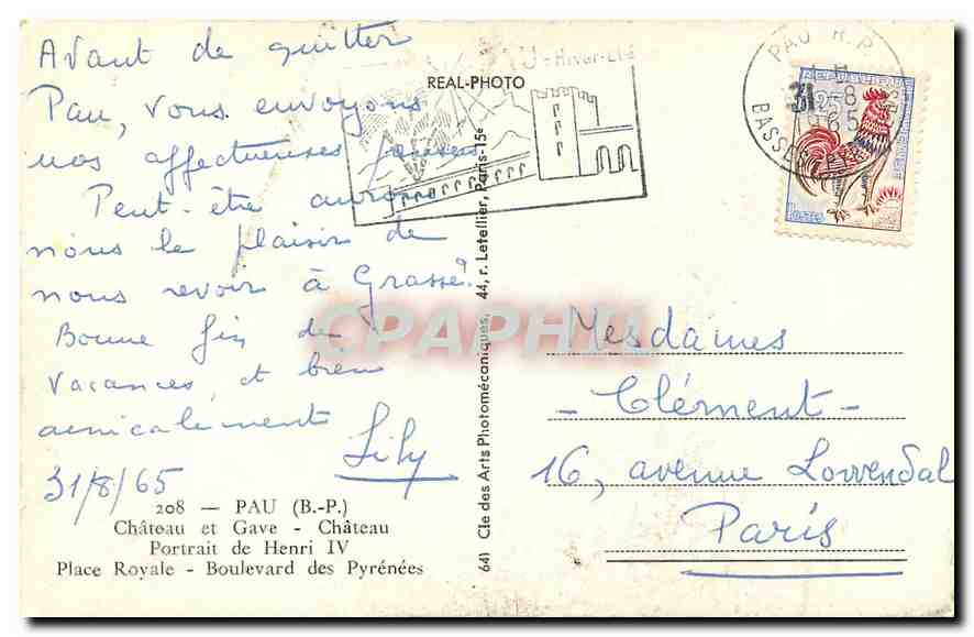 CPA Pau B P Chateau et Gave Chateau Portrait de Henri IV Place Royale Boulevard des Pyrenees  — Rückseite