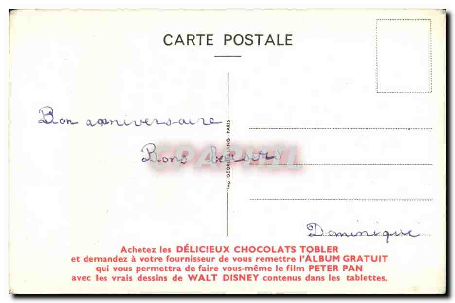 CPA Fantaisie Tobler Frere Lapin (rabbit) Walt Disney — Rückseite