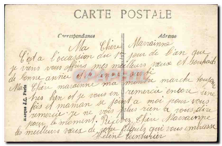 Jeune femme au téléphone — texte 'Allo! Allo! Un baiser!' — J.C. PARIS n°284 — Verso