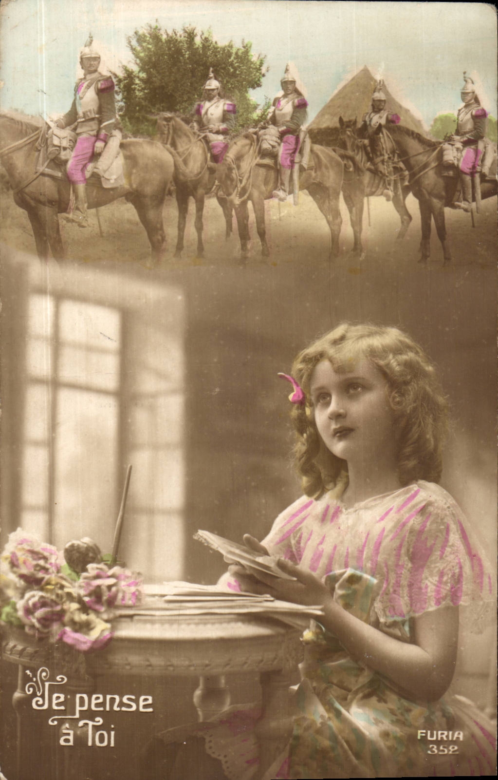 CPA Fantaisie Enfant Je pense a toi (militaria Dragons)