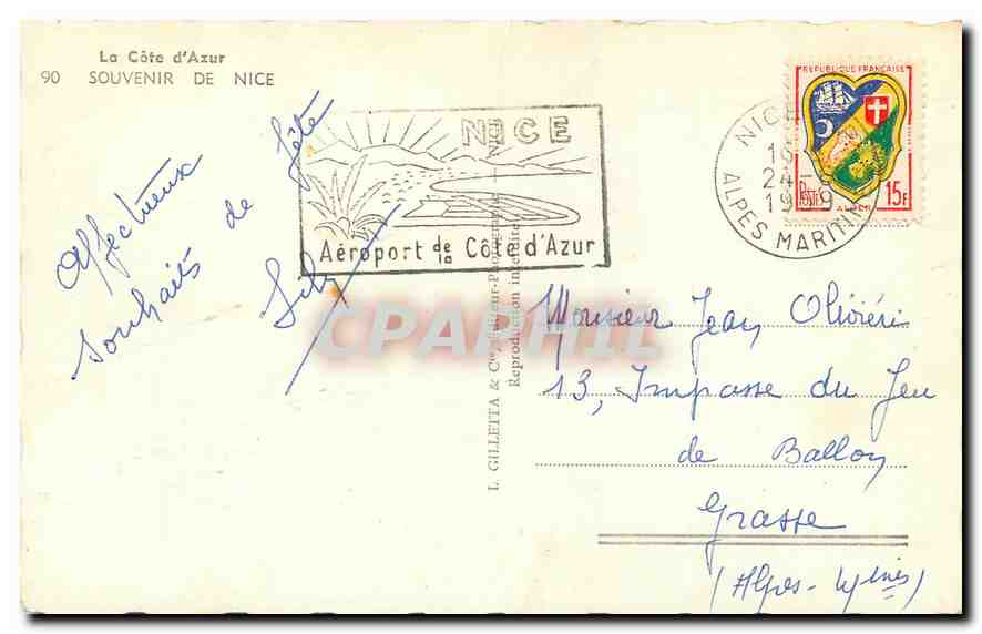 CPA La Cote d'Azur Souvenir de Nice  — Verso