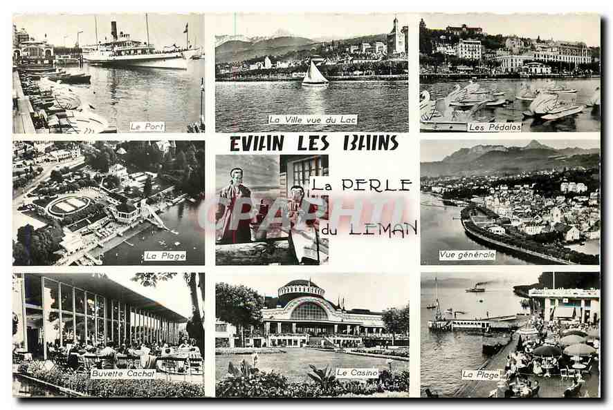 CPA Evian les Bains Le Port La Ville vue du Lac La Plage Vue generale La Plage 