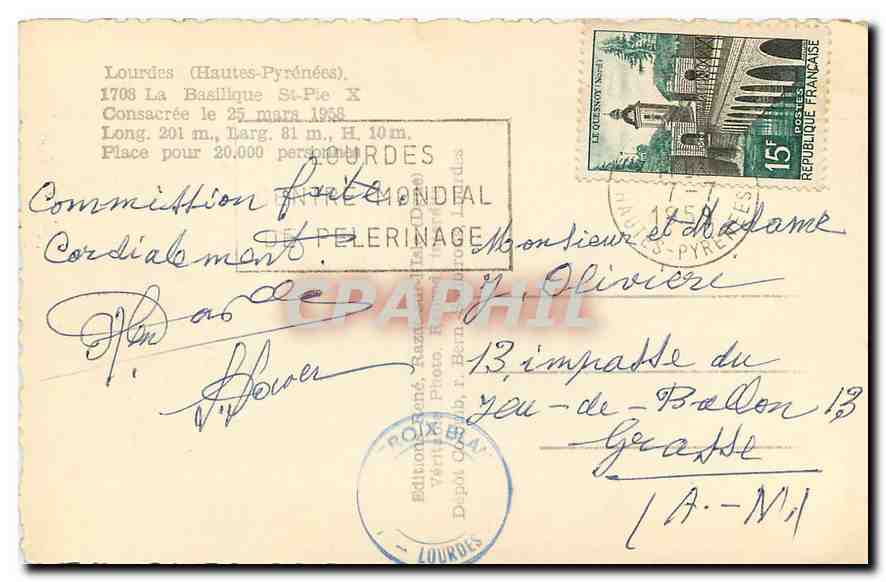 CPA Lourdes Hautes Pyrenees La Basilique St Pie  — Verso