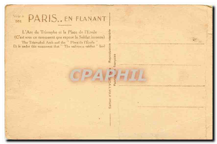 CPA Paris l'Arc de Triomphe et la Place de l'Etoile  — Rückseite