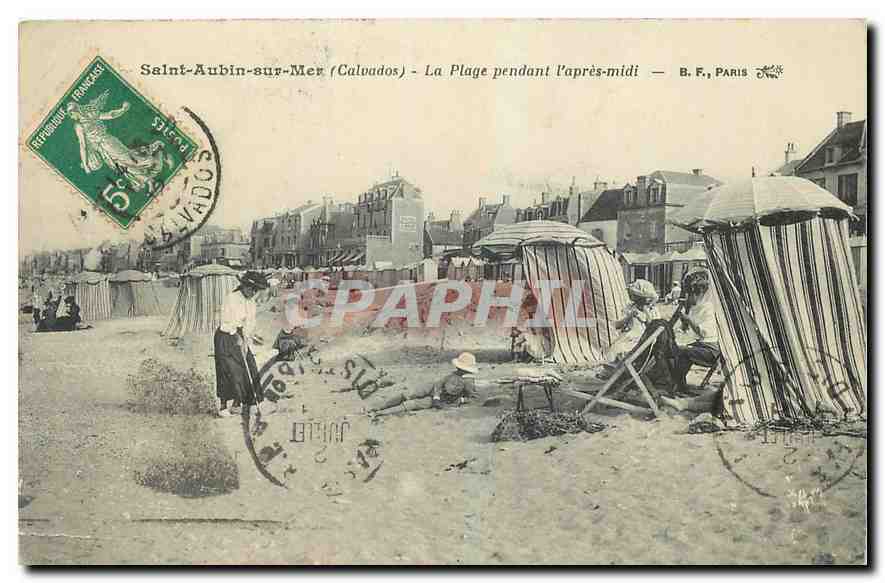 CPA Saint Aubin sur Mer Calvados La Plage pendant l'apres midi 