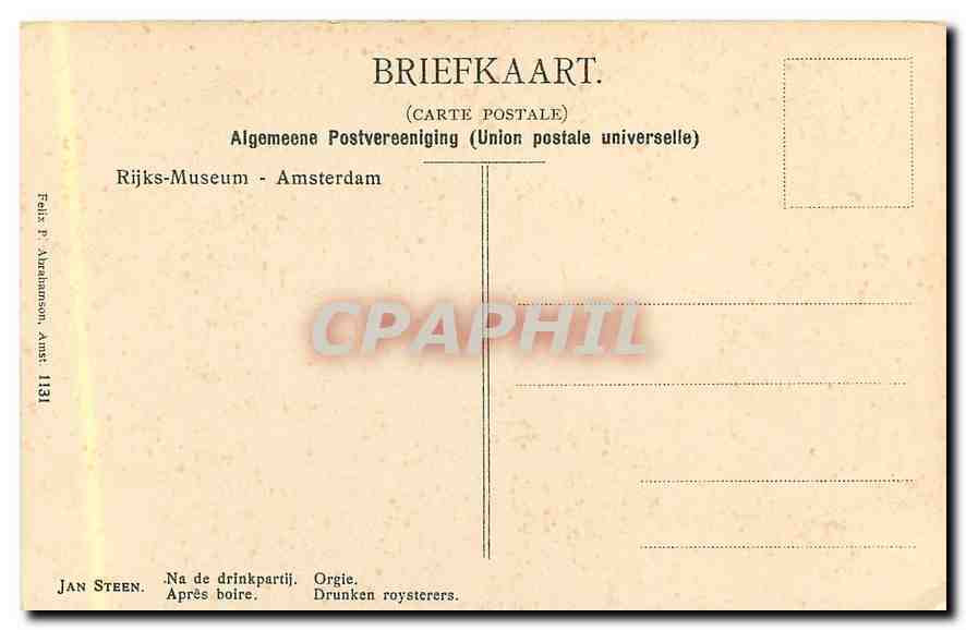 CPA Jan Steen Apres boire  — Verso