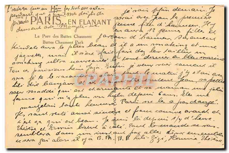 CPA Paris Le Parc des Buttes Chaumont  — Rückseite