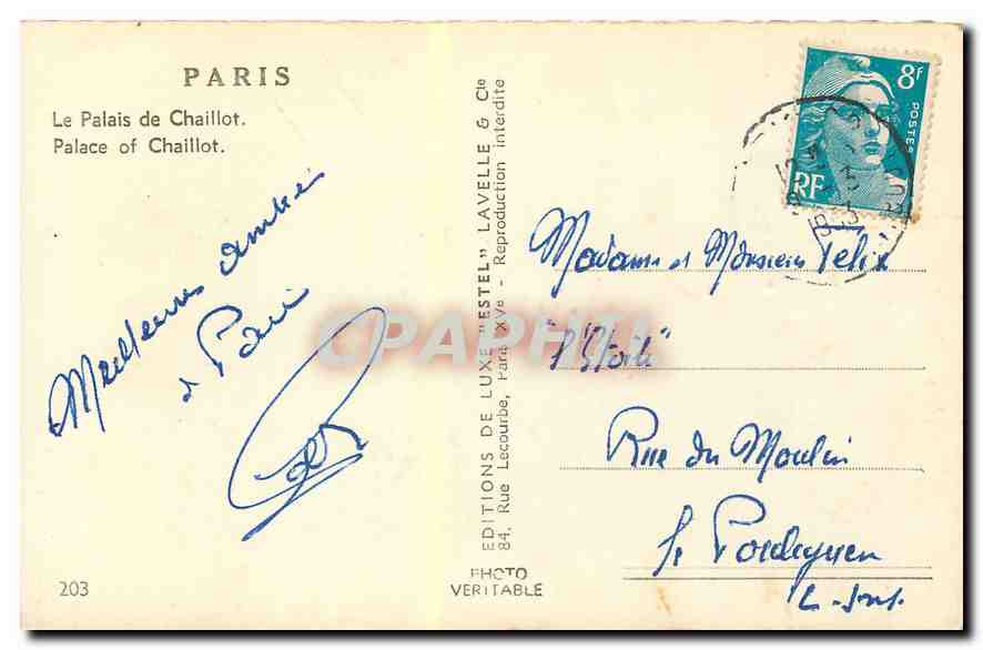 CPA Paris Le Palais de Chaillot Palace of Chaillot  — Rückseite