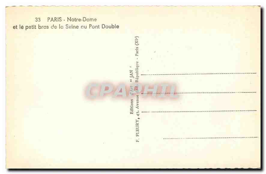 CPA Paris Notre Dame et le petit bras de la Seine ou Pont Double  — Rückseite
