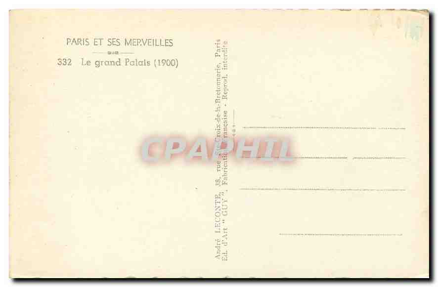 CPA Paris et ses Merveilles Le grand Palais  — Verso