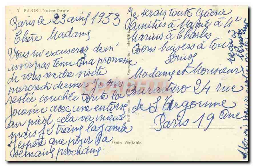 CPA Paris Notre Dame  — Verso