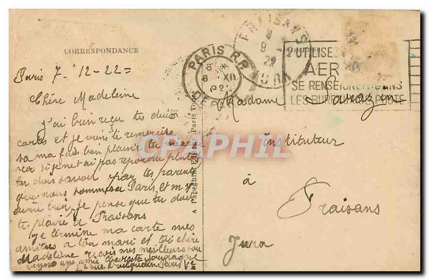 CPA Paris l'Arc de Triomphe et la Tombe du Soldat Inconnu  — Rückseite