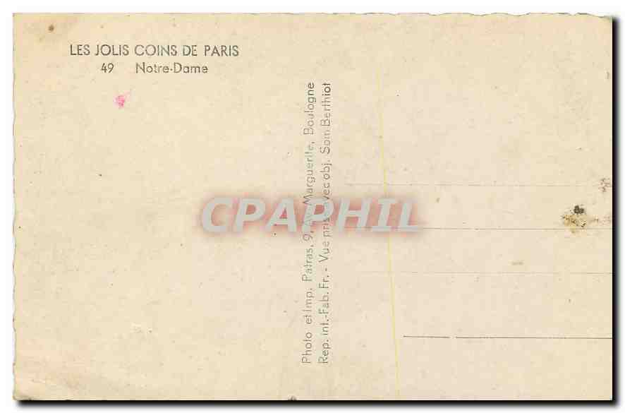 CPA Les Jolis Coins de Paris Notre Dame  — Rückseite