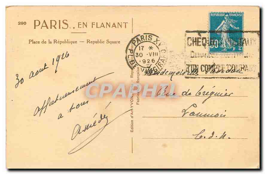CPA Paris Place de la Republique  — Rückseite