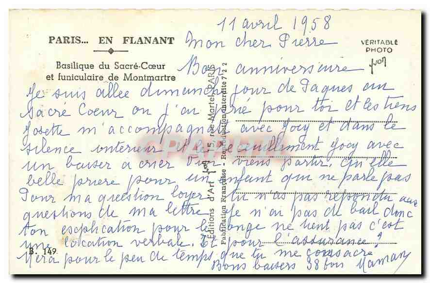 CPA Paris Basilique du Scare Coeur et funiculaire de Montmartre  — Rückseite