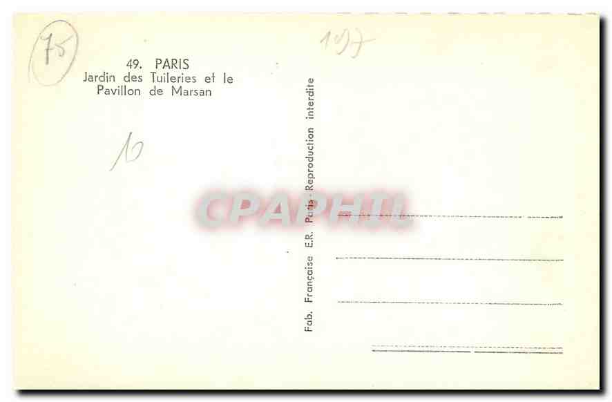 CPA Paris Jardin des Tuileries et le Pavillon de Marsan  — Rückseite