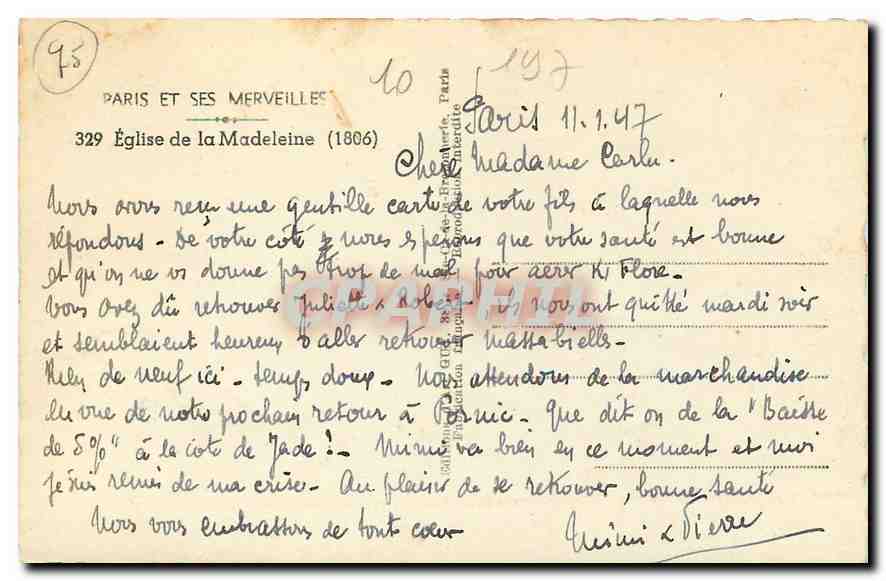 CPA Paris et ses Merveilles Eglise de la Madeleine  — Verso