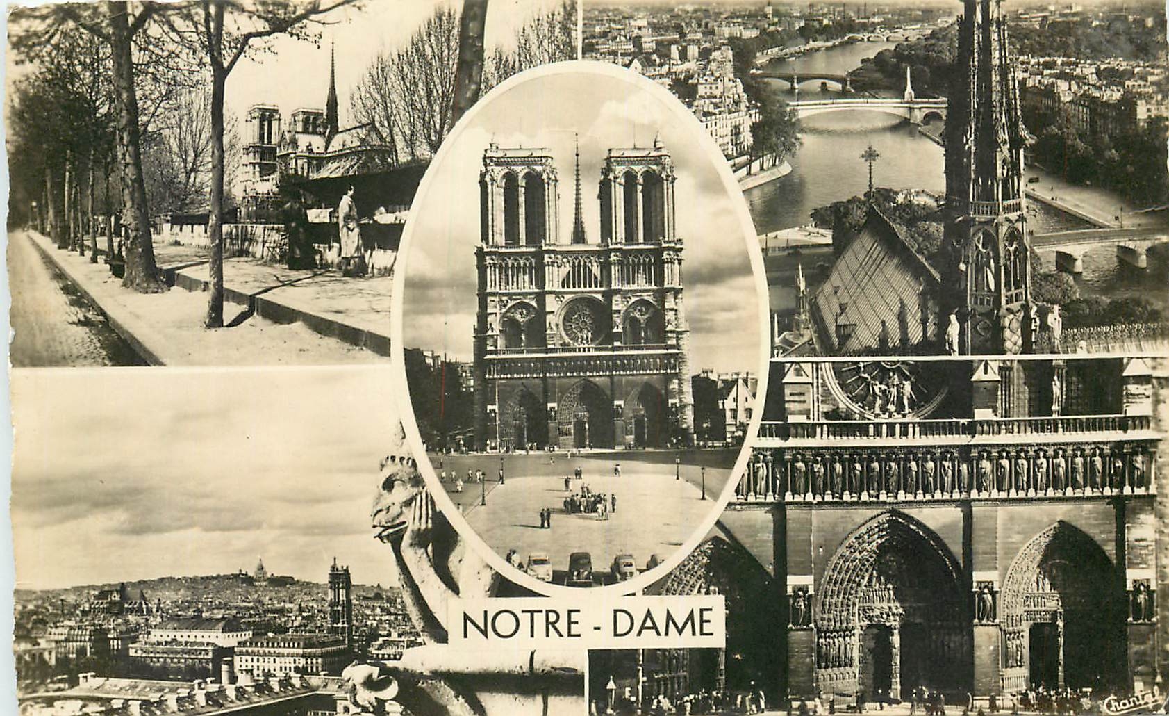 CPA Paris Notre Dame Les Bouquinistes La Fleche de Notre Dame Les Trois Portails et la Galerie des R