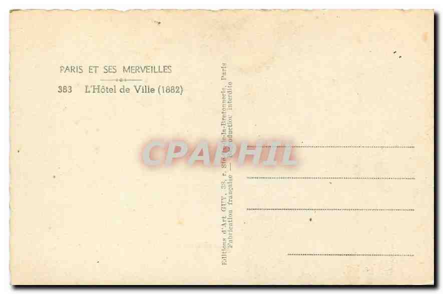 CPA Paris et ses Merveilles L'Hotel de Ville  — Rückseite