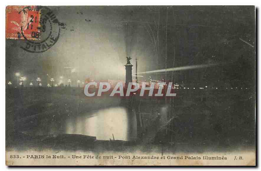 CPA Paris la Nuit Une Fete de nuit Pont Alexandre et Grand Palais illumines 
