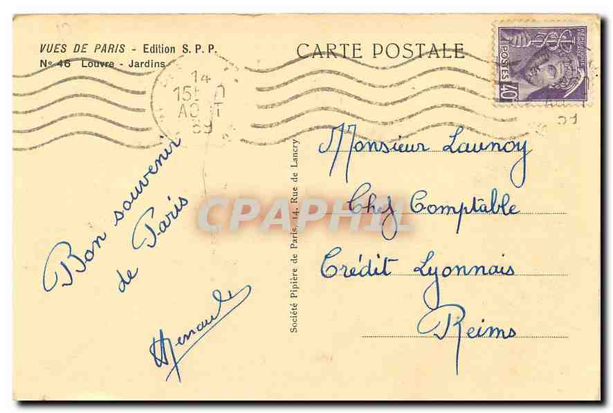CPA Vues de Paris Louvre Jardins  — Rückseite