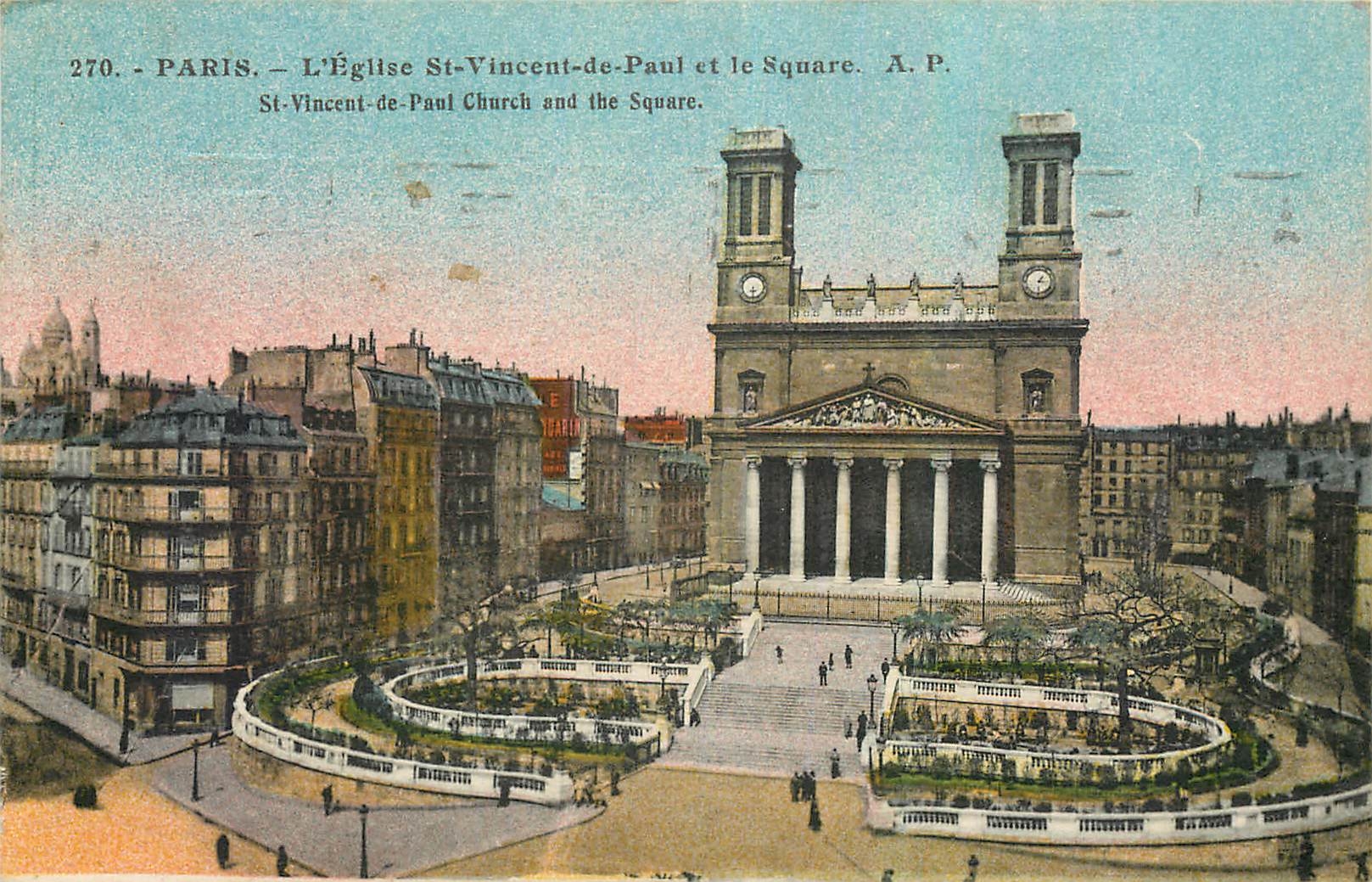 CPA Paris l'Eglise St Vincent de Paul et le Square 