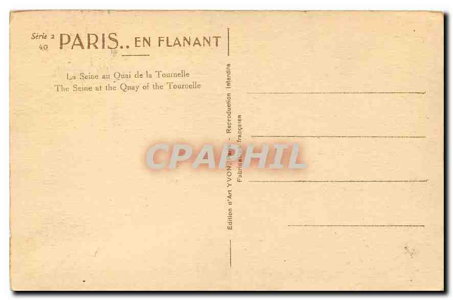 Notre-Dame de Paris — vue depuis la Seine au Quai de la Tournelle — Édition d'Art YVON, Paris — Verso