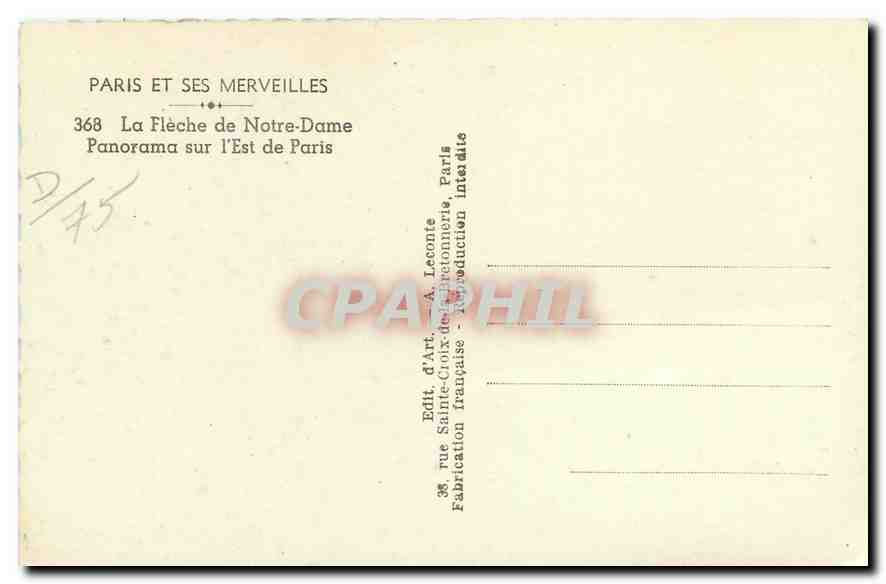 CPA Paris et ses Merveilles La Fleche de Notre Dame Panorama sur l'Est de Paris  — Verso
