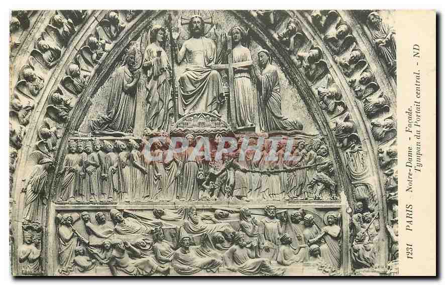 CPA Paris Notre Dame Facade Tympan du portail central