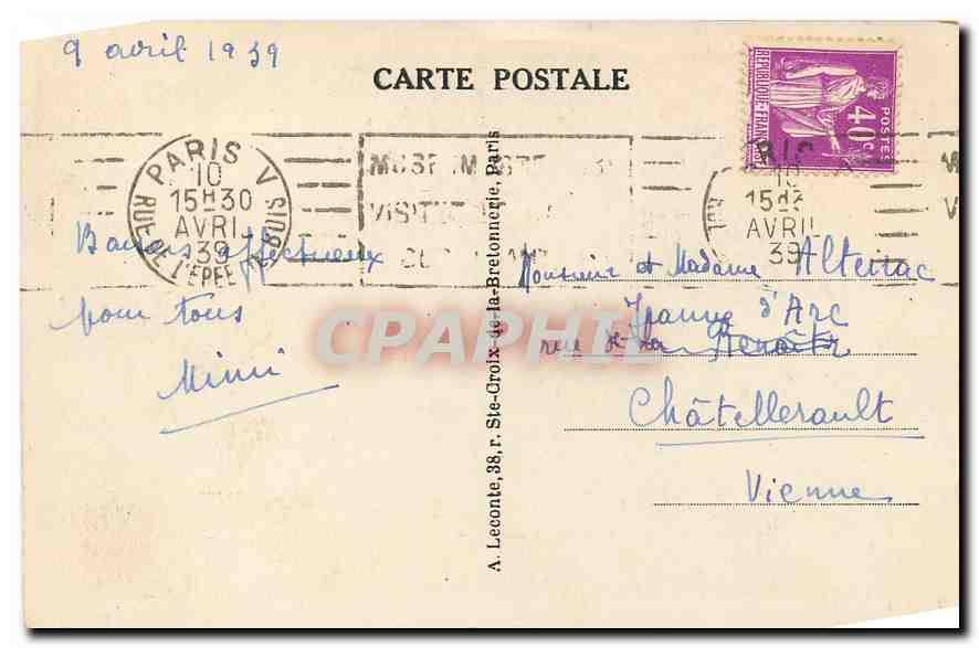 CPA Paris Musee de Cluny La Porte d'Entree  — Rückseite