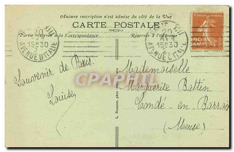CPA Paris La Sainte Chapelle  — Verso