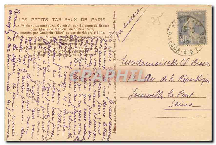CPA Paris Le Palais du Luxembourg  — Rückseite