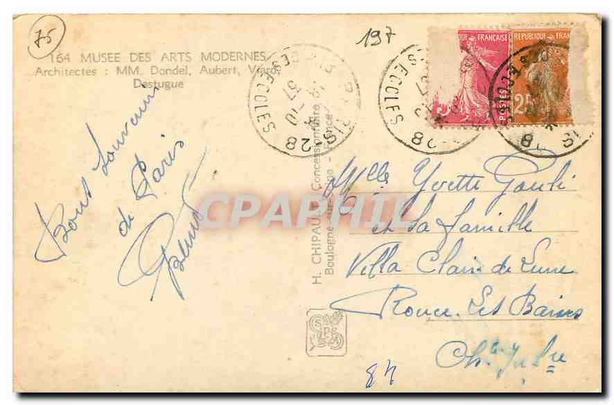 CPA Exposition Internationale Paris 1937 Musee des Arts Modernes  — Rückseite