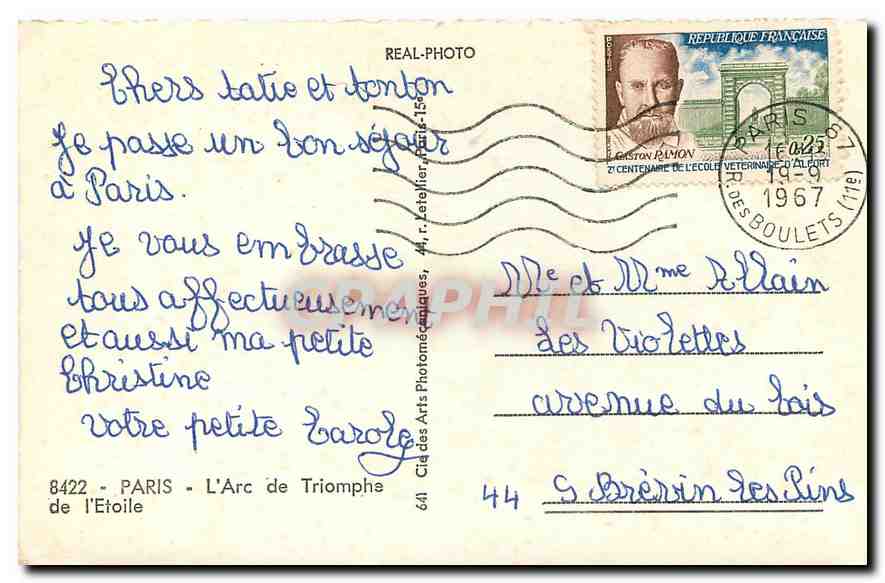 CPA Paris l'Arc de Triomphe de l'Etoile  — Rückseite