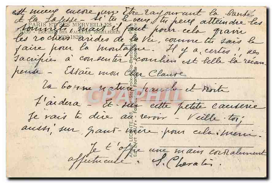CPA Paris et ses Merveilles Valeurs Mobilieres  — Verso